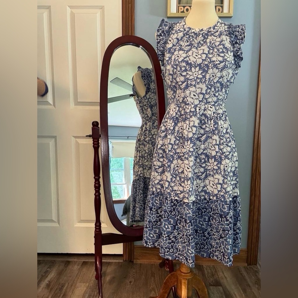 J. Crew Blue and White Floral Dress